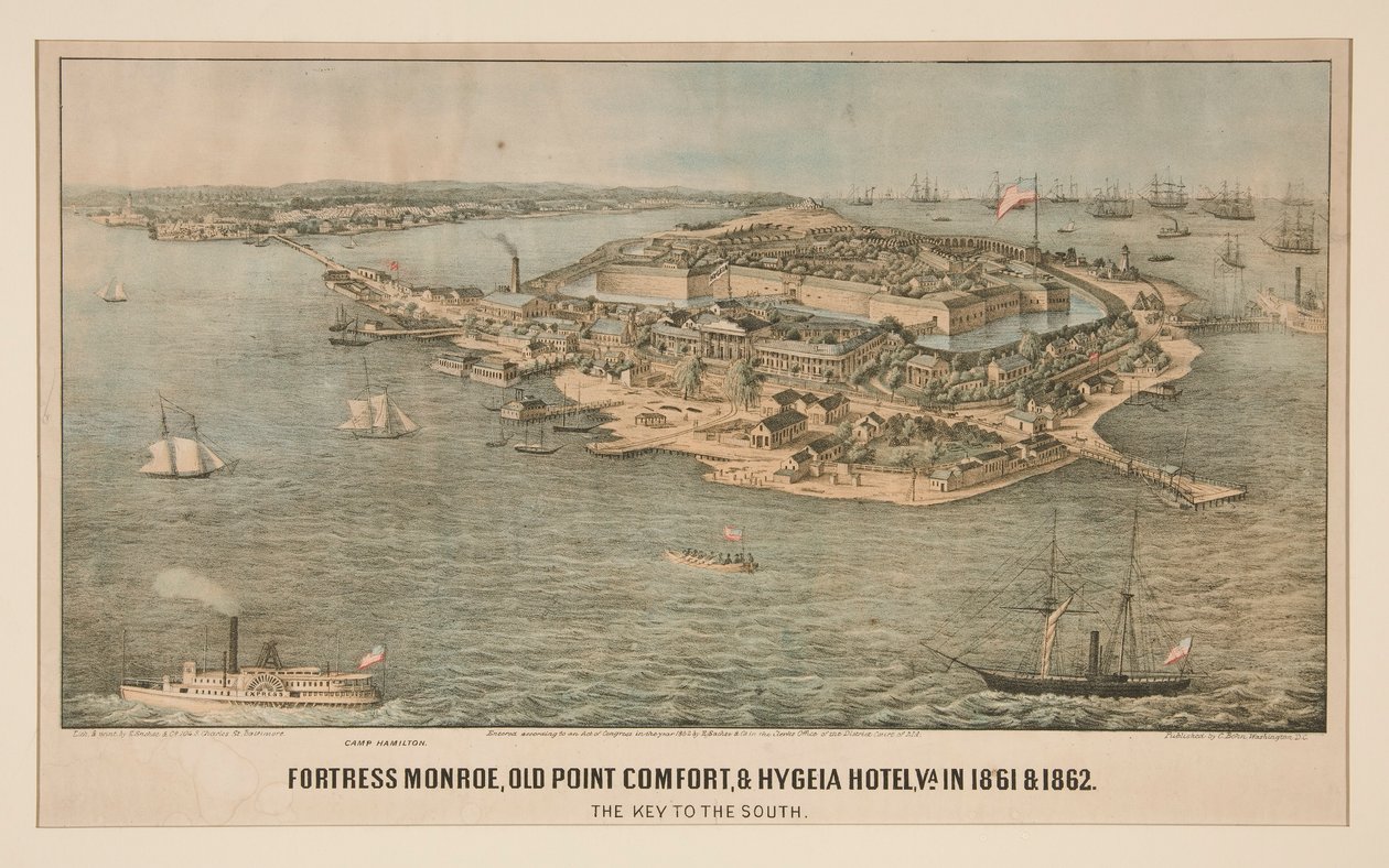 1861 年和 1862 年的弗吉尼亚州门罗要塞、老舒适点和 Hygeia 酒店 作者 爱德华·萨克斯（Edward Sachse）