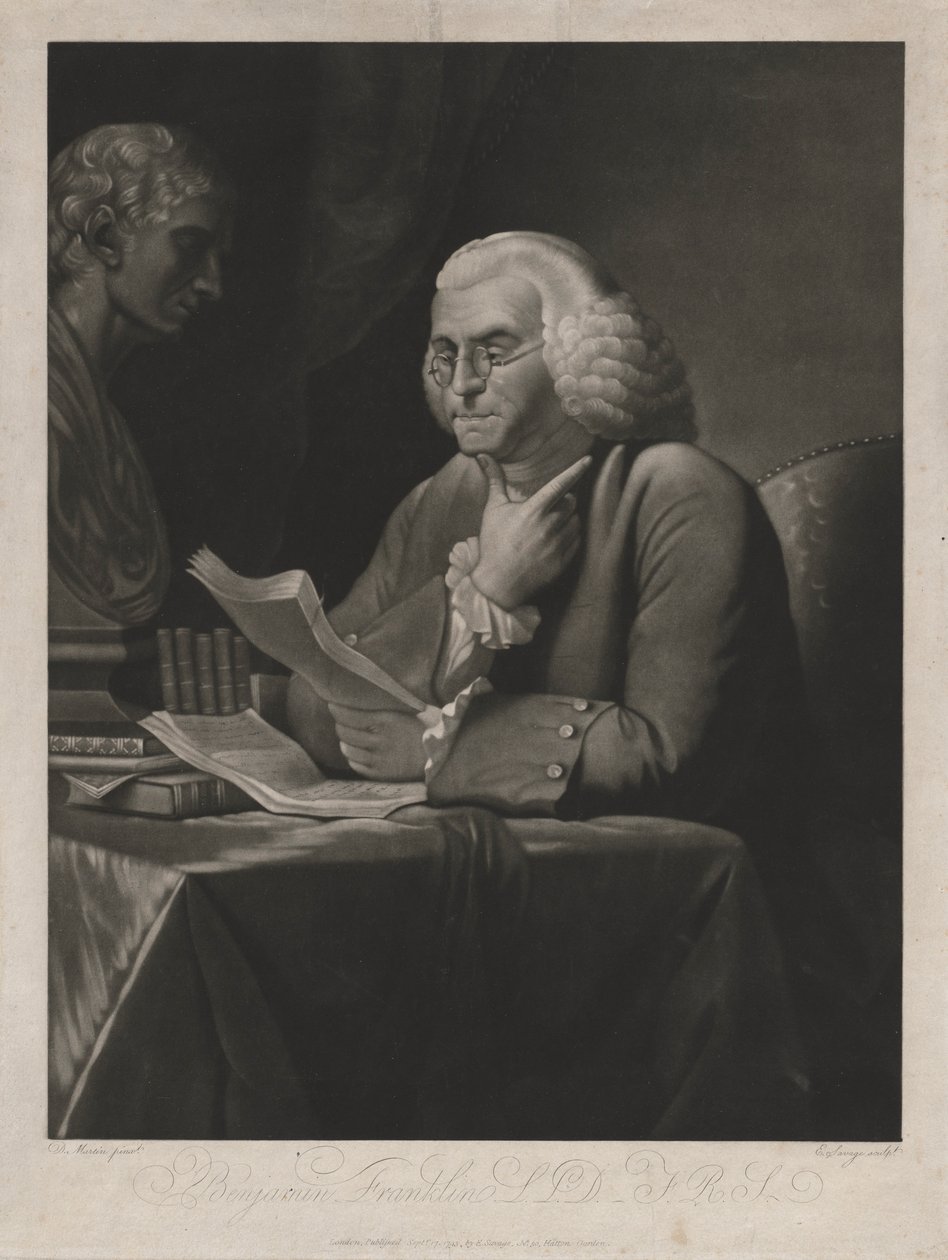 本杰明·富兰克林，1793年。 作者 爱德华·萨维奇