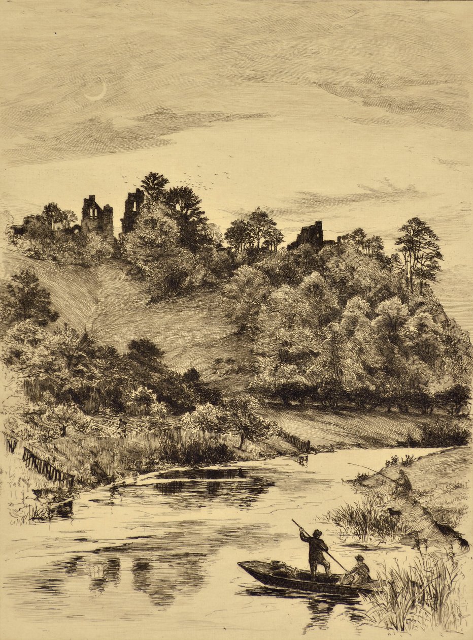 鸽子：塔特伯里城堡，约 1880 年（蚀刻） 作者 爱德华·斯洛姆贝