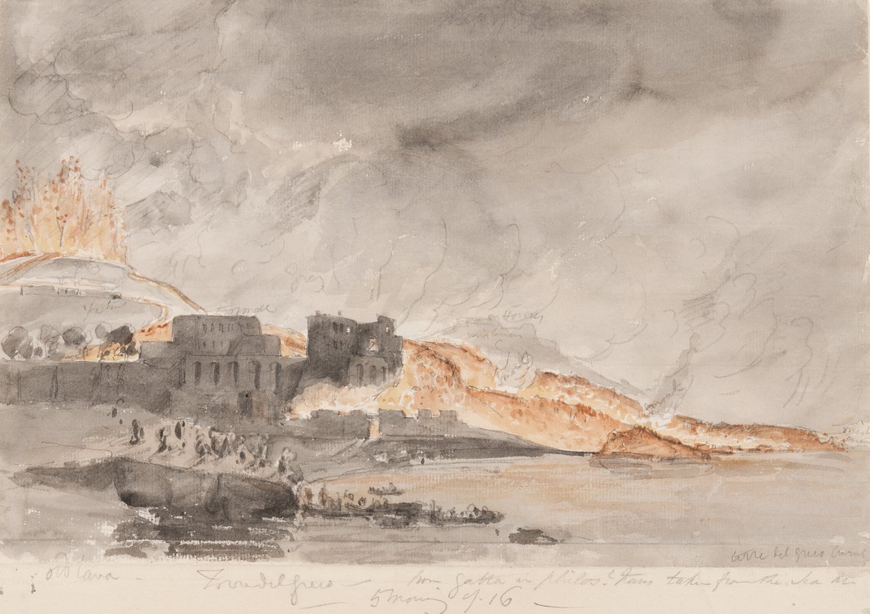 维苏威火山爆发，1794年（铅笔和纸上的wc） 作者 爱德华·斯温本