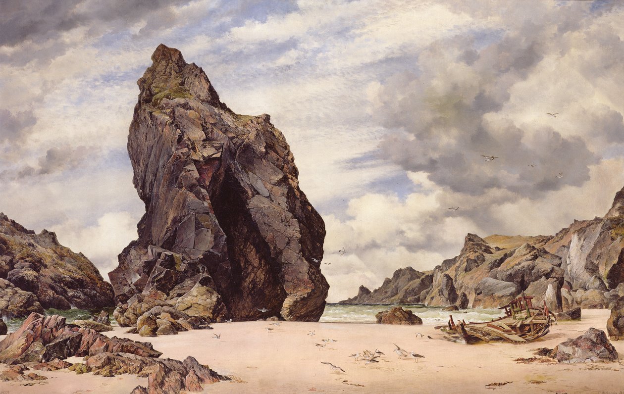 尖顶岩，凯南斯科夫，蜥蜴，康沃尔郡，低水，1873年 作者 爱德华·威廉·库克