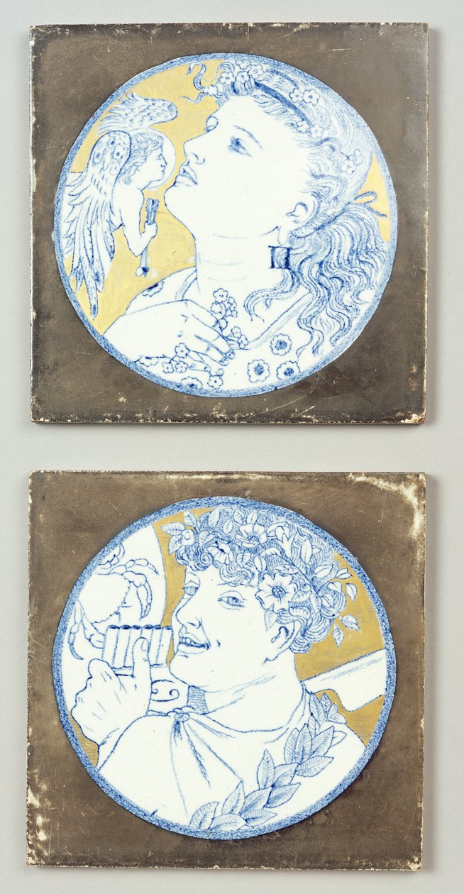 双子座和癌症，c.1878（釉下转移设计上的釉下和镀金装饰） 作者 爱德华·威廉·戈德温
