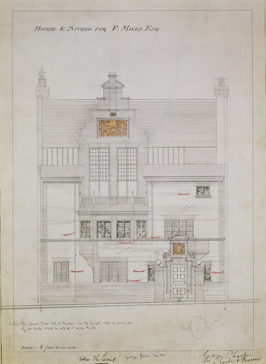 1878年至1879年，切尔西Tite Street的F. Miles Esq为House和Studio绘制工作图（纸上写着铅笔）（另见176481,176483-485） 作者 爱德华·威廉·戈德温