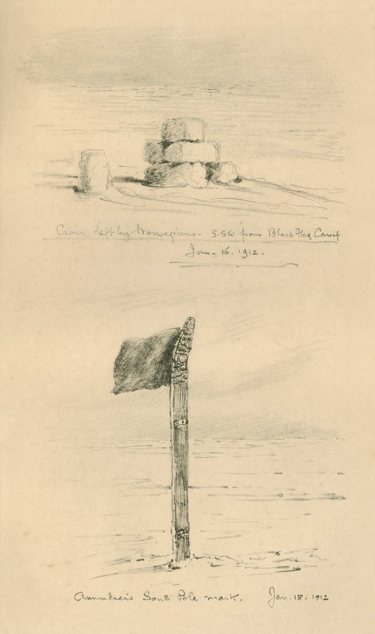 凯恩（Cairn）由挪威人和阿蒙森斯南极马克（1912年1月，1913年）离开。 作者 查尔斯·爱德华·威尔逊