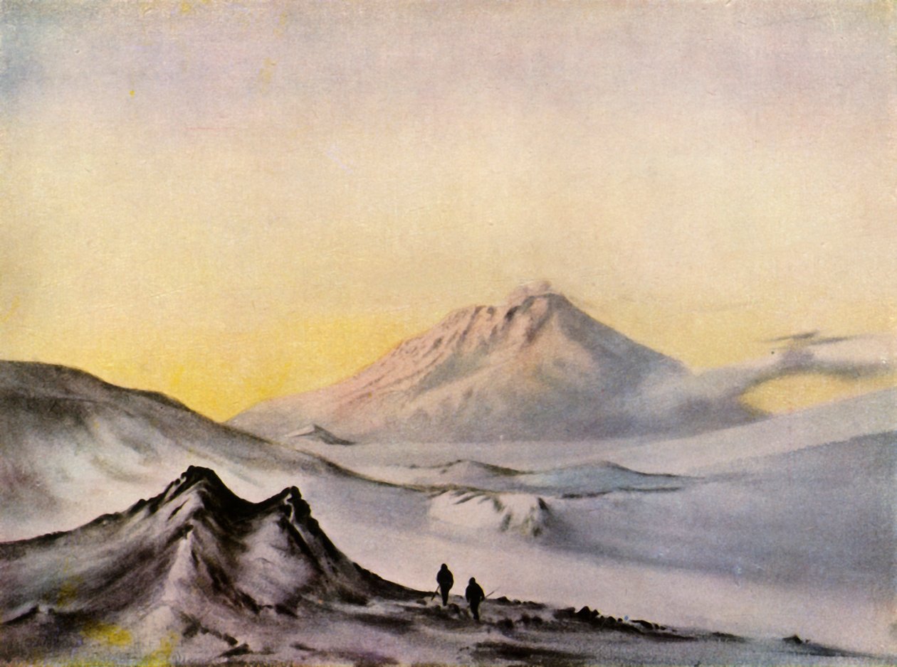 从Hut Point看埃里伯斯山》，约1911年，1943年。   作者 爱德华·威尔逊
