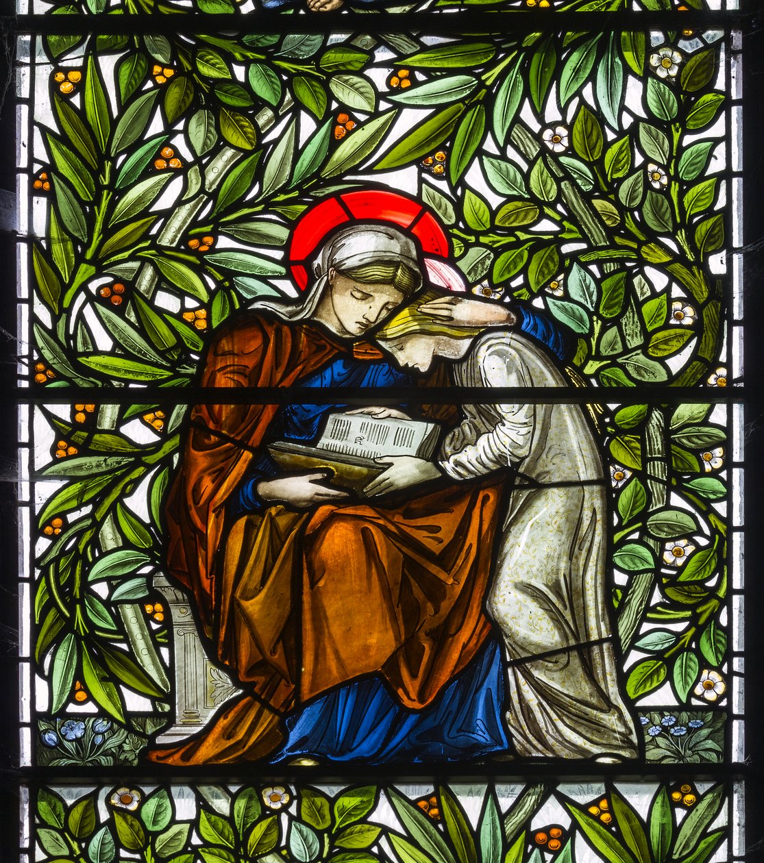 Nun Monkton，St Mary，Morris Marshall＆Faulkner＆Co，William Morris，Edward Burne-Jones，Mary＆Jesus Reading，1873 作者 爱德华和莫里斯·伯恩·琼斯