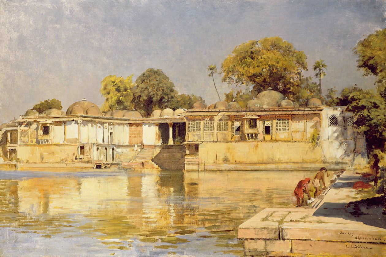 Sarkeh的宫殿和湖，在艾哈迈达巴德附近，印度，c.1882-83 作者 埃德温·洛德·沃克斯