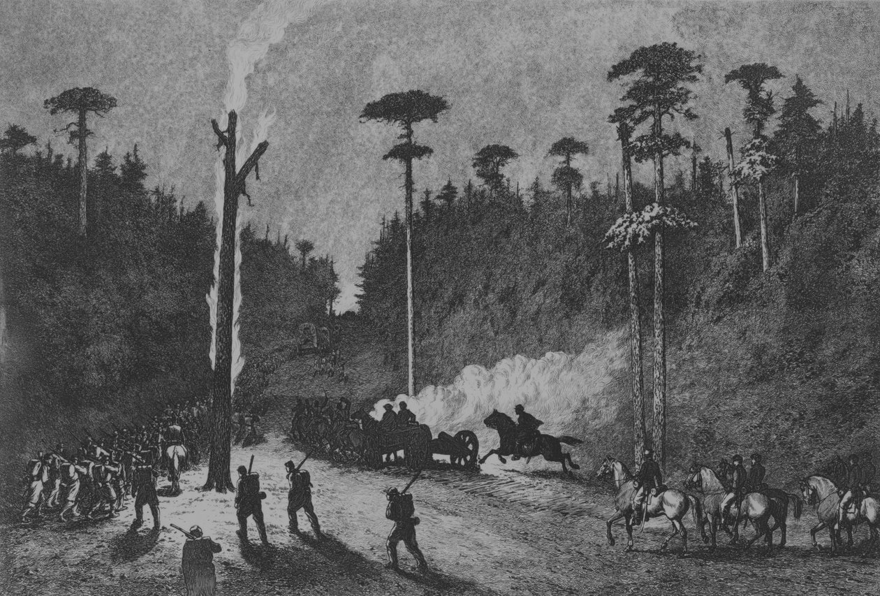 夜行军》，图版16，摘自《大军生活研究》，1876年。 作者 埃德温·奥斯汀·福布斯