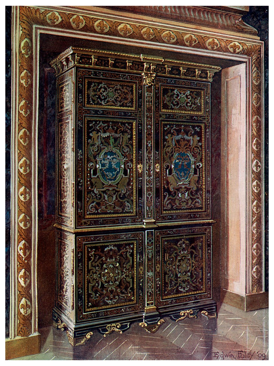 乌木制衣橱，上面刻有黄铜和白色金属雕花，1910年。 作者 埃德温·佛利