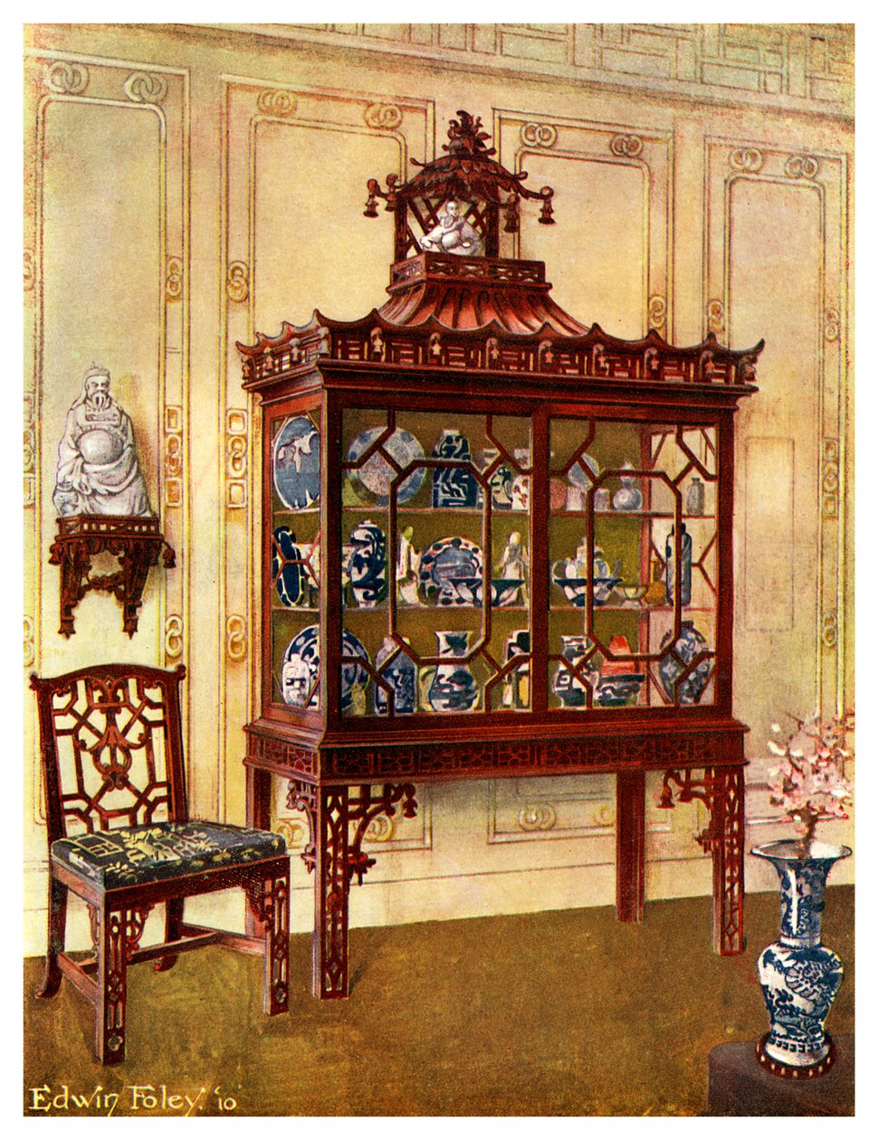 1911-1912年，以Chippendales中国式雕刻的瓷盒。 作者 埃德温·佛利