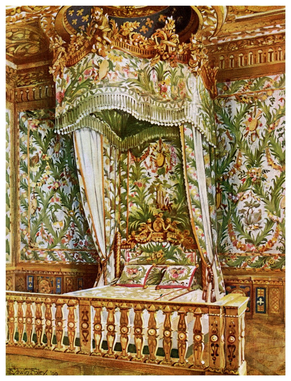 玛丽·安托瓦内特（Marie Antoinette）的镀金状态床，法国枫丹白露宫皇后卧室，1911-1912年。 作者 埃德温·佛利