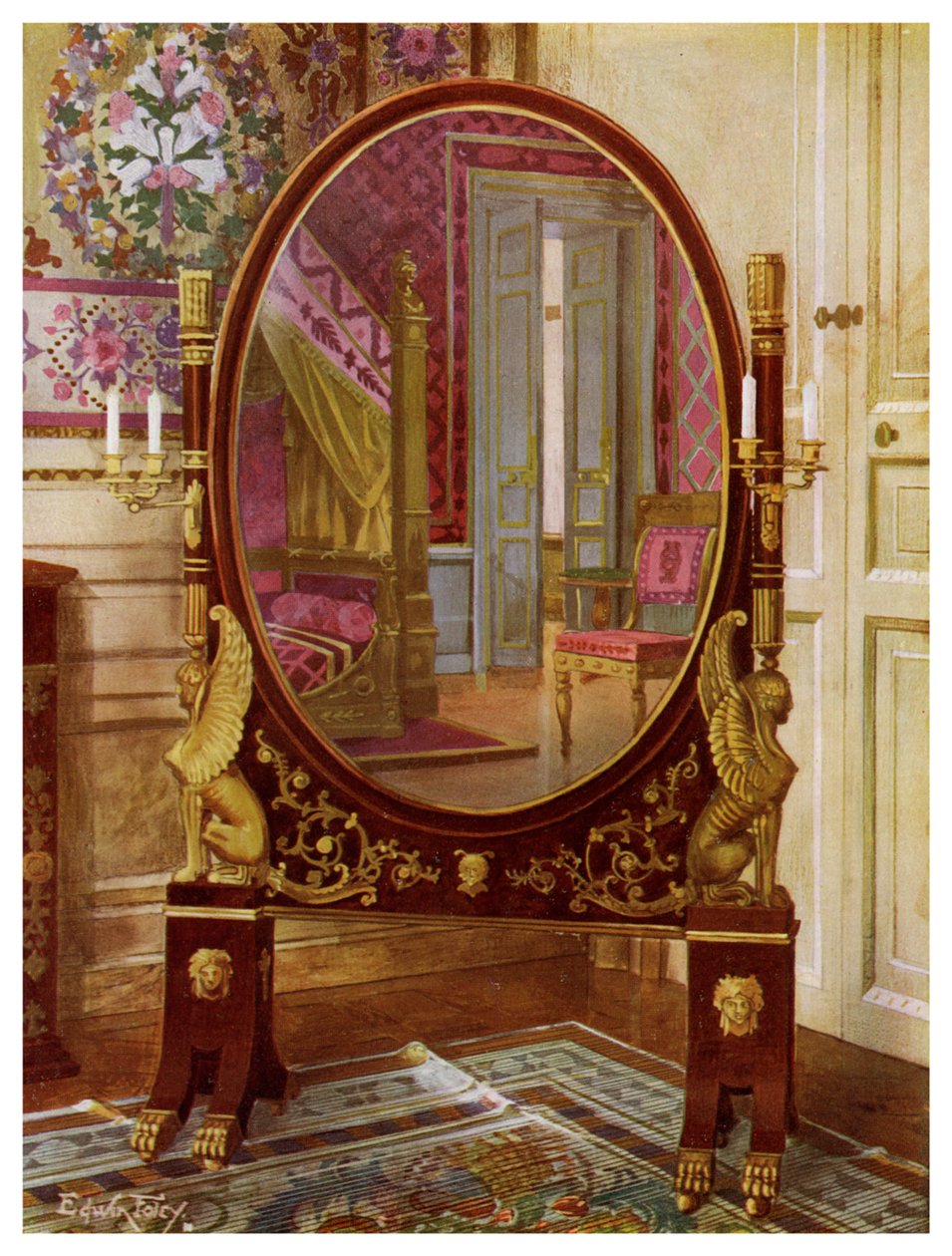 拿破仑一世的椭圆形镜子和床，1911-1912年。 作者 埃德温·佛利