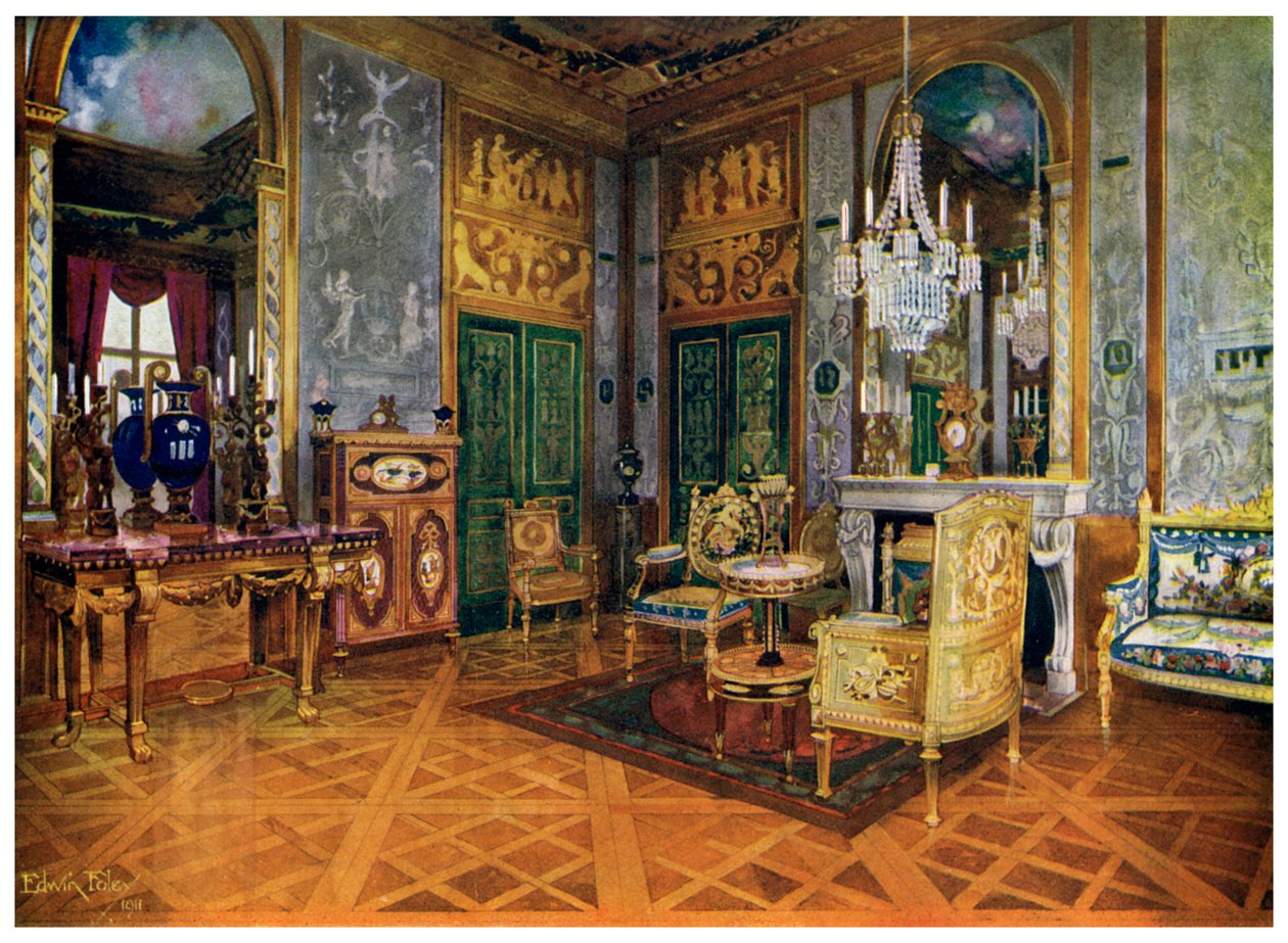 玛丽·安托瓦内特沙龙音乐博物馆，卧室，法国枫丹白露宫，1911-1912年。 作者 埃德温·佛利