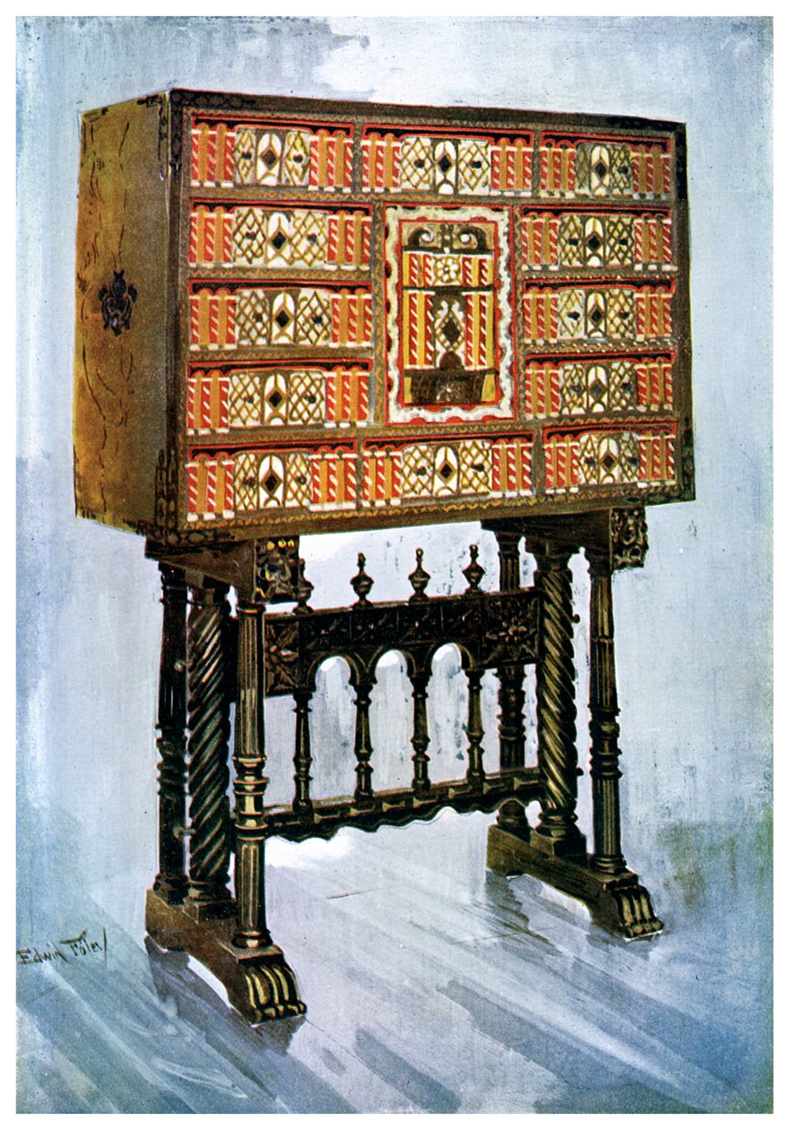 瓦格诺（Vargueno）板栗，象牙和其他材料制成的内阁，1910年。 作者 埃德温·佛利