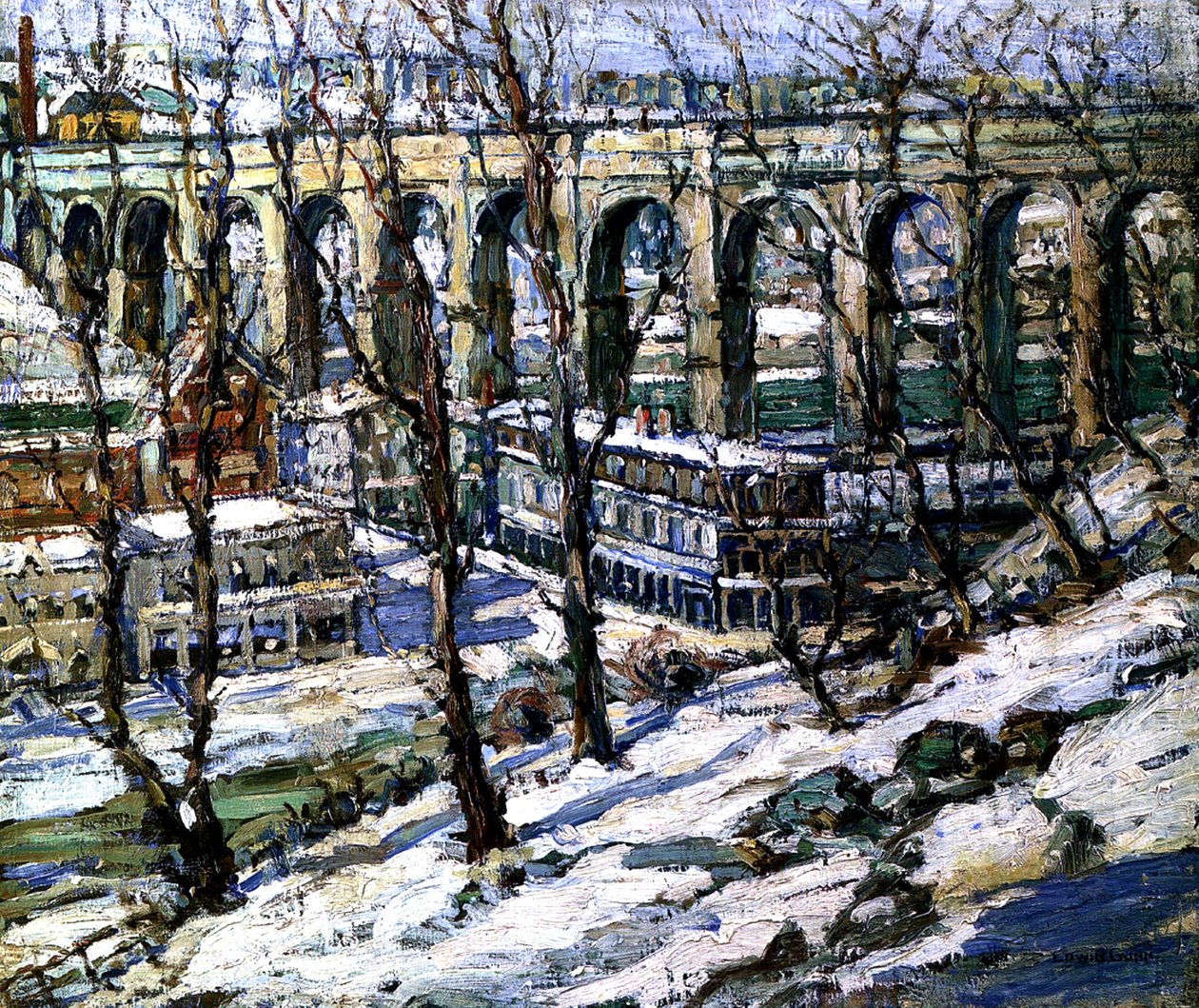 美国哈莱姆河上的高桥，c.1907 作者 埃德温·冈恩