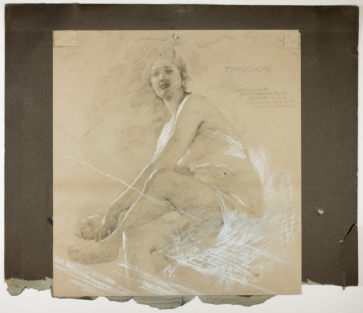 Terpsichore（右侧）和跳舞的女性（左侧），绘画室天花板壁画研究，科利斯-P-亨廷顿住宅，现耶鲁大学艺术画廊 作者 埃德温·霍兰·布拉德菲尔德
