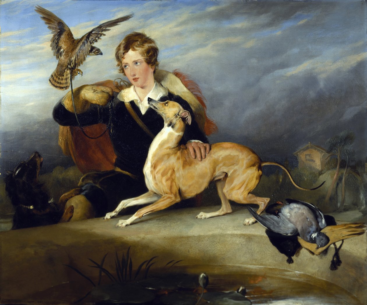 理查德·卡文迪什（Richard Cavendish）与“斑点”，德文郡第六代公爵的意大利灵缇犬，约 1828 年（布面油画） 作者 埃德温·兰瑟
