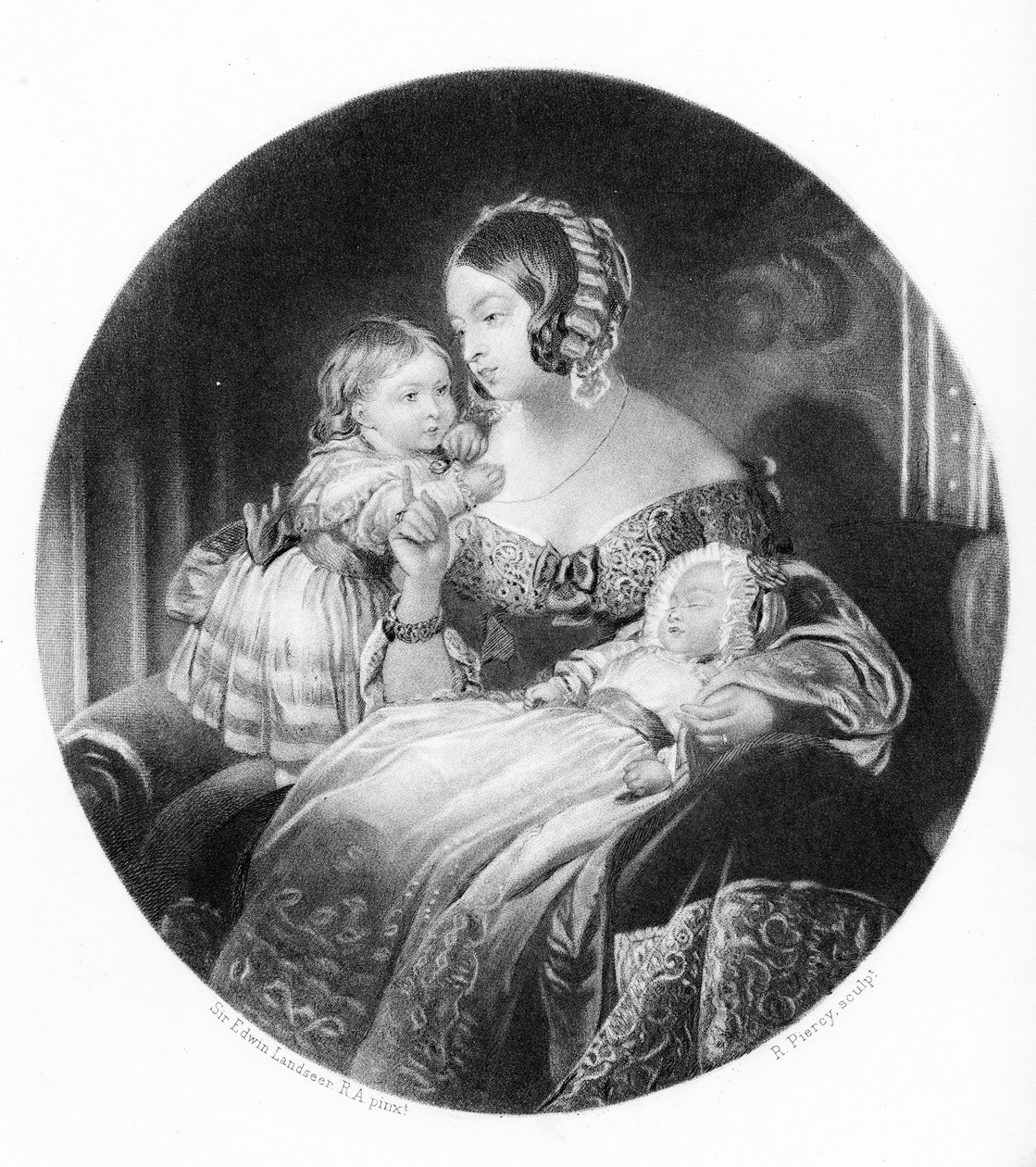 女王，皇家公主和威尔士亲王，由R. Piercy雕刻，1842年 作者 埃德温·兰瑟