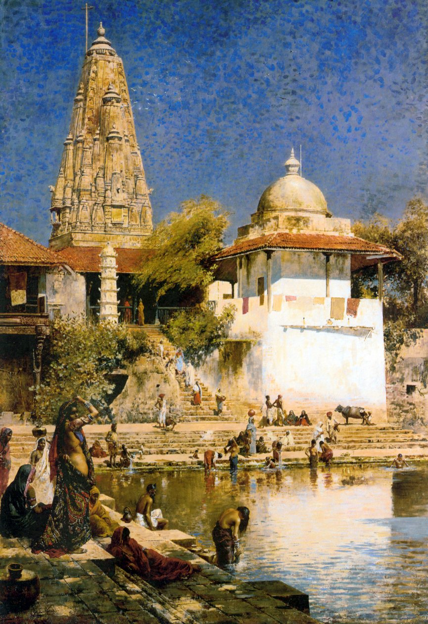 孟买的Banganga坦克和Walkeshwar庙，1890年代。 作者 埃德温·洛德·沃克斯