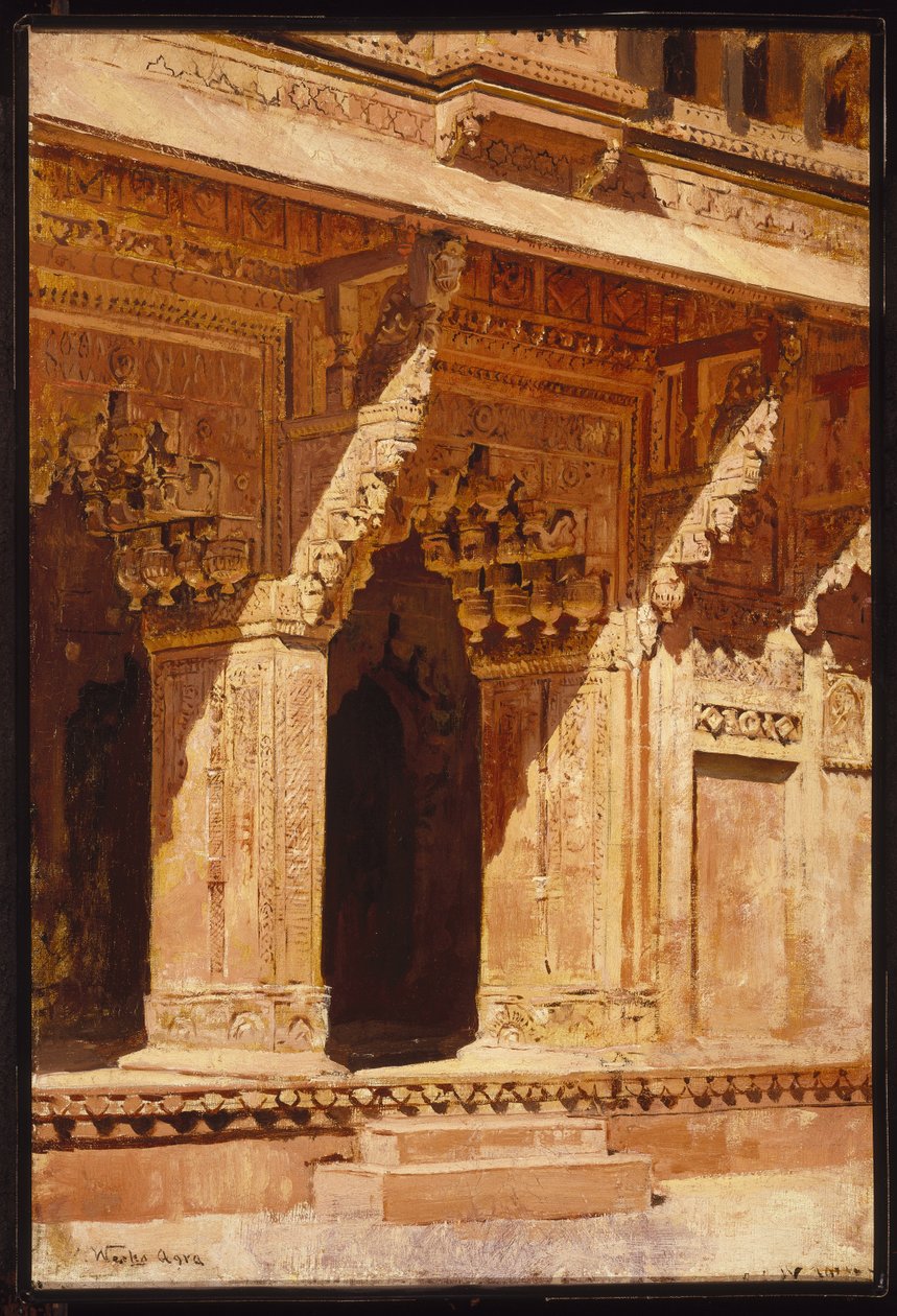 奇怪地锻造红砂岩拱门，印度阿格拉堡，c.1885-95 作者 埃德温·洛德·沃克斯