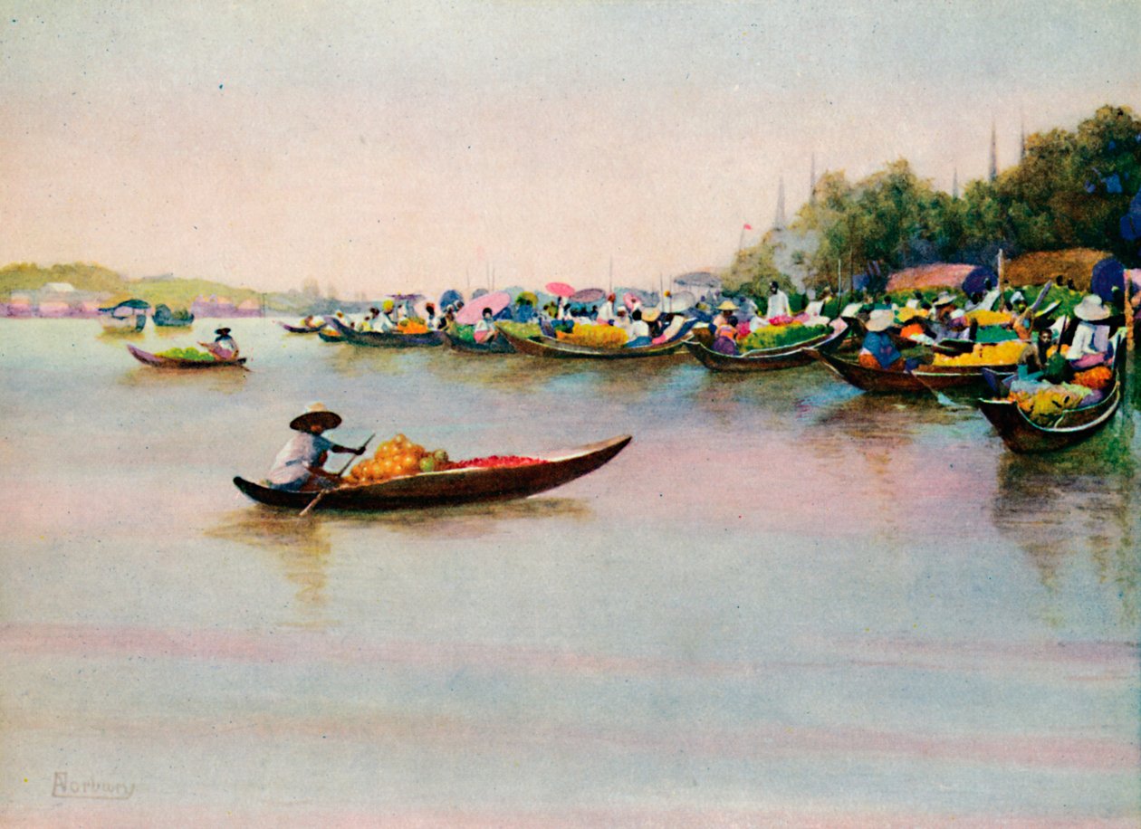 曼谷河边市场》，1913年 作者 埃德温·诺伯里