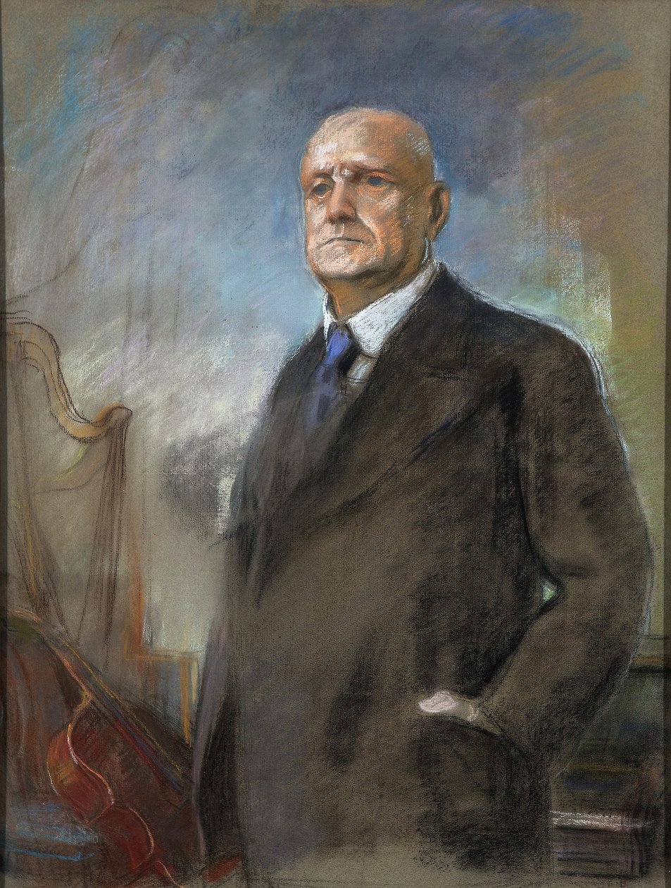 让（约翰）西贝柳斯（1865-1957） - 埃罗·贾内费尔特（1863-1937）。 纸板粉彩尺寸：87x51 cm 私人收藏 作者 埃罗·耶恩费尔特（EeroJärnefelt）