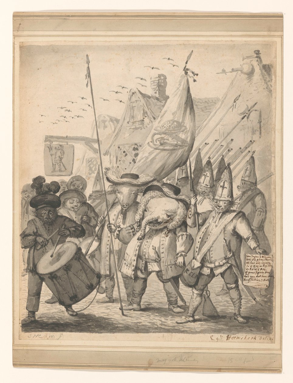 动物讽刺画 作者 Egbert van Heemskerck (II)（艺术家签名）