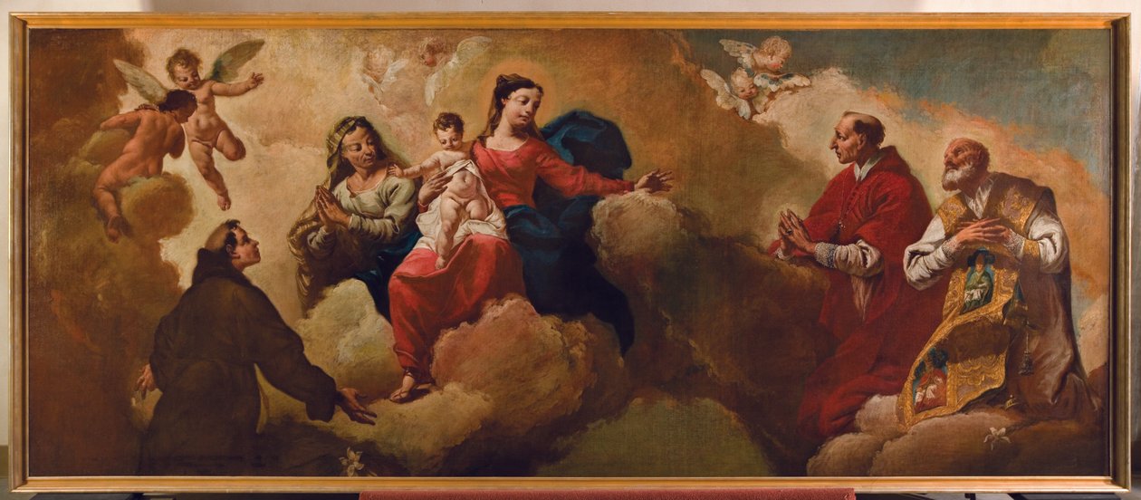 麦当娜和孩子与圣安妮出现在Sts。安东尼和查尔斯博罗梅奥，1748年 作者 Egidio dall'Olio