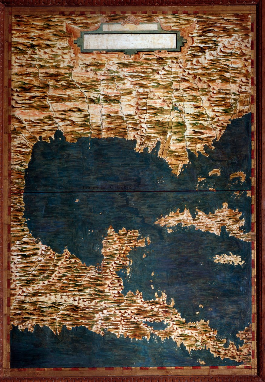 墨西哥、古巴、佛罗里达和牙买加地图由Egnazio Danti（1536-1586）数学家、宇宙学家和意大利建筑师绘制。1567年左右。佛罗伦萨，韦基奥宫，Mappamondo厅 作者 埃尼亚齐奥·丹蒂（Egnazio Danti）