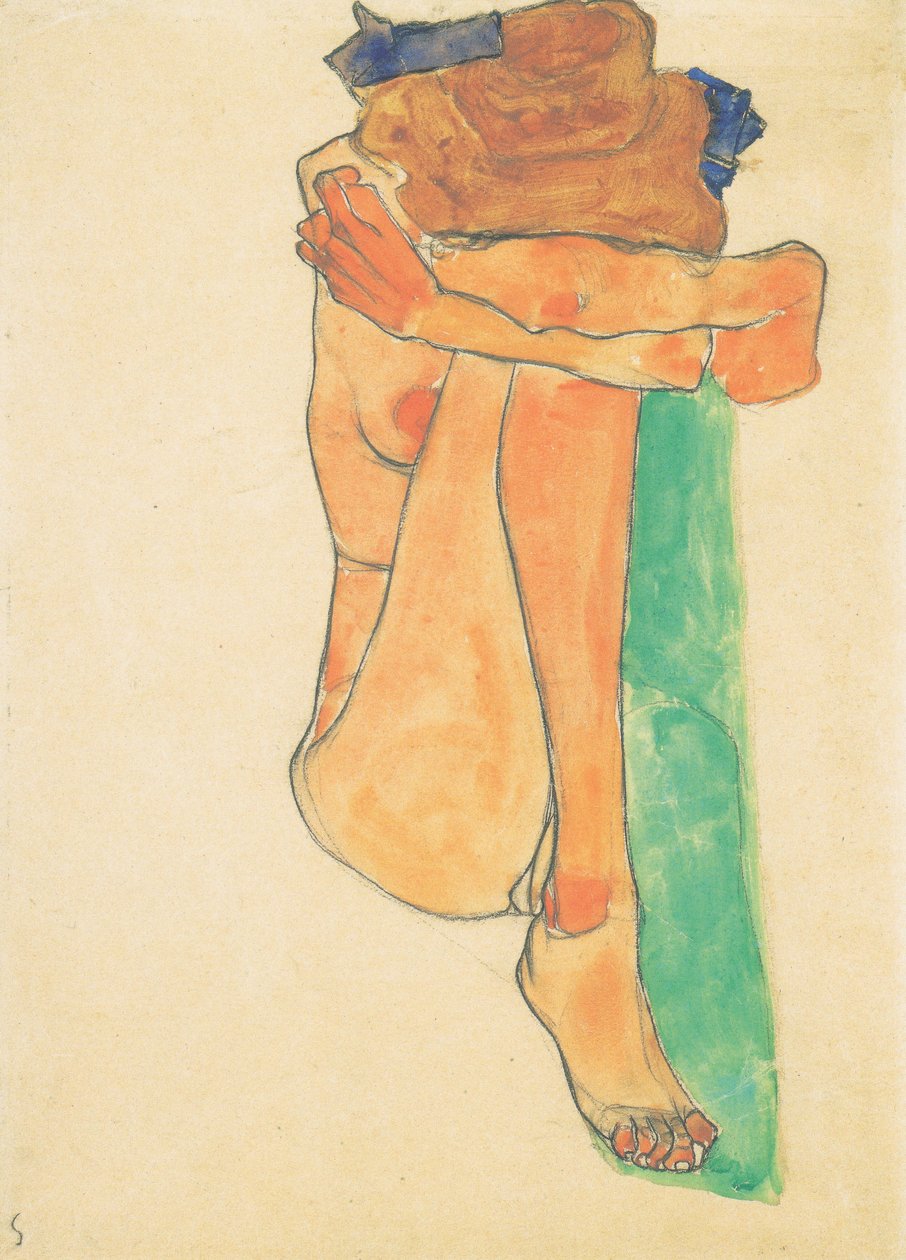 与绿色填充的女性裸体 作者 埃贡·席勒（Egon Schiele）