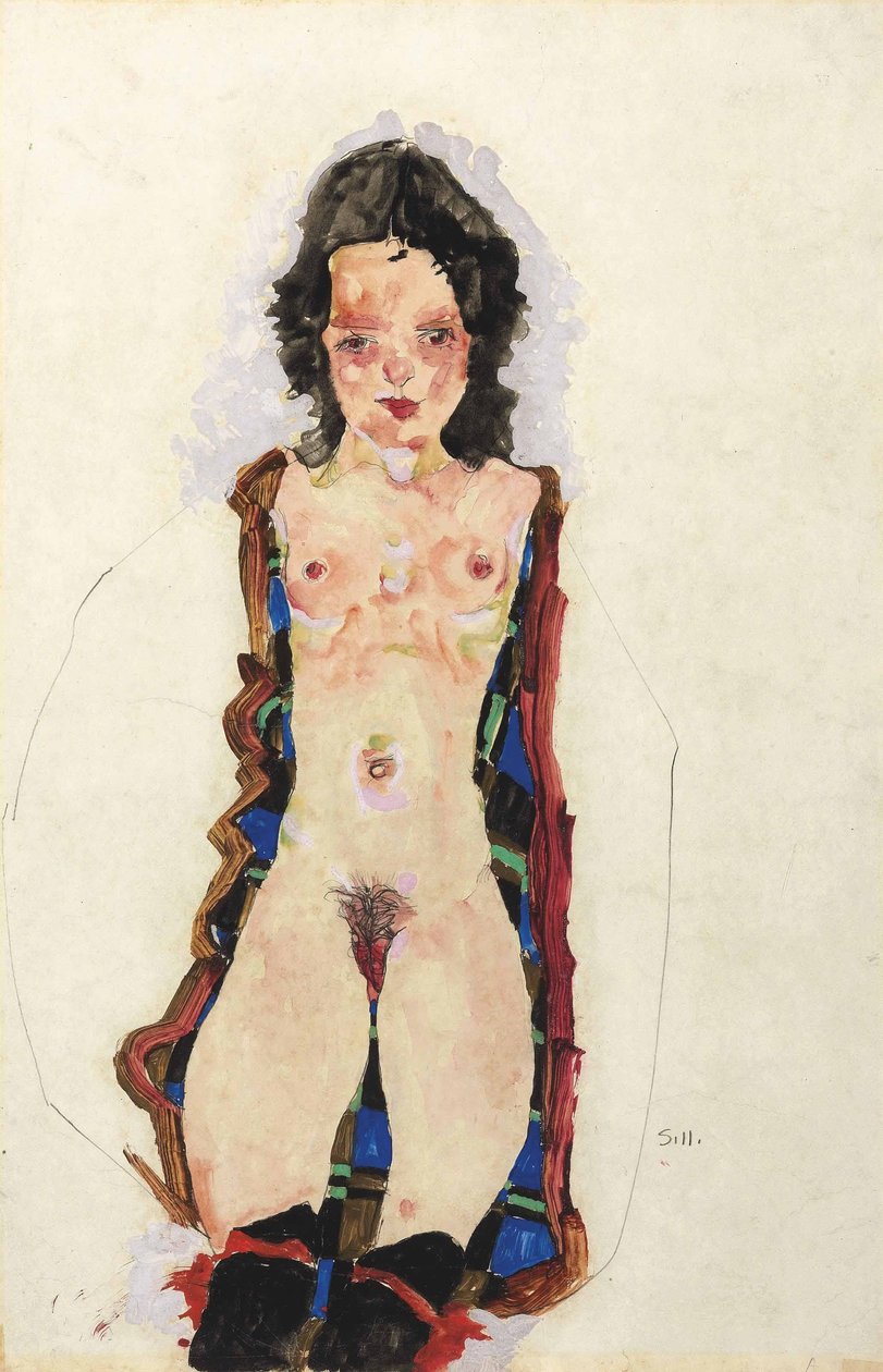 采取红色吊袜带 作者 埃贡·席勒（Egon Schiele）