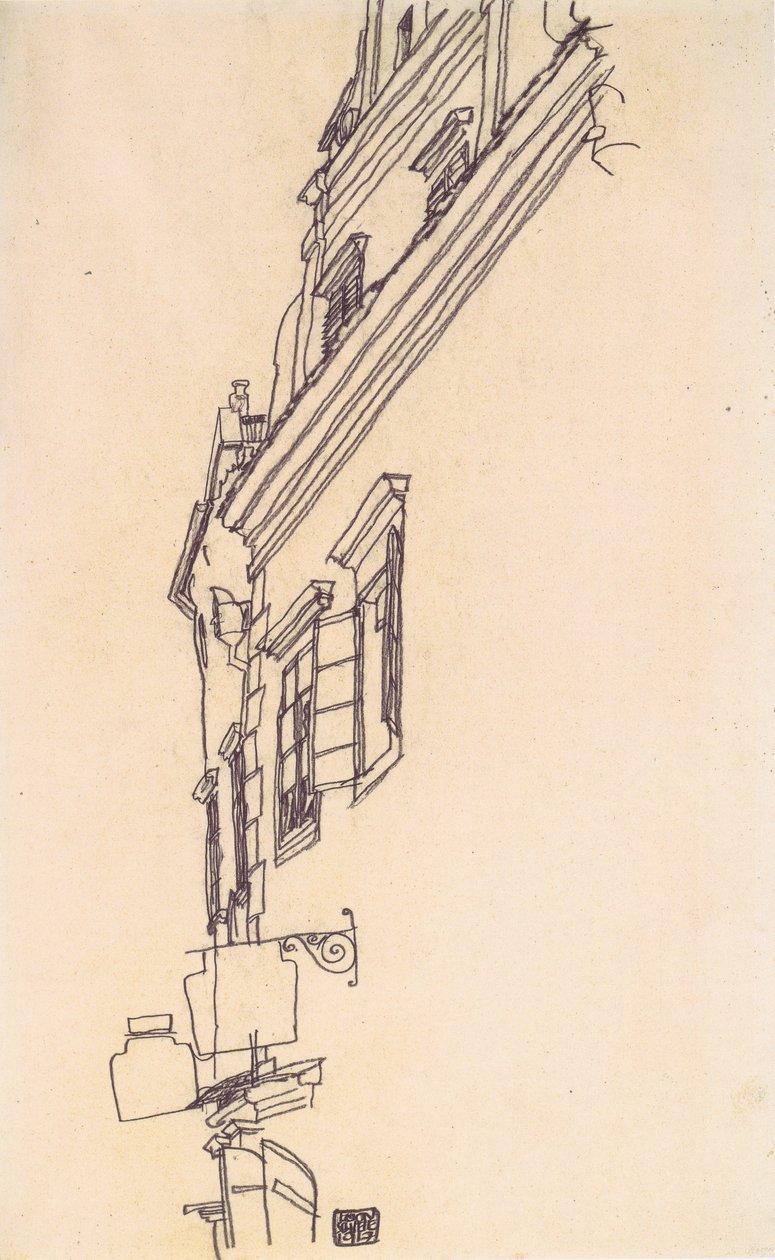 Krumau的老有山墙的房子 作者 埃贡·席勒（Egon Schiele）