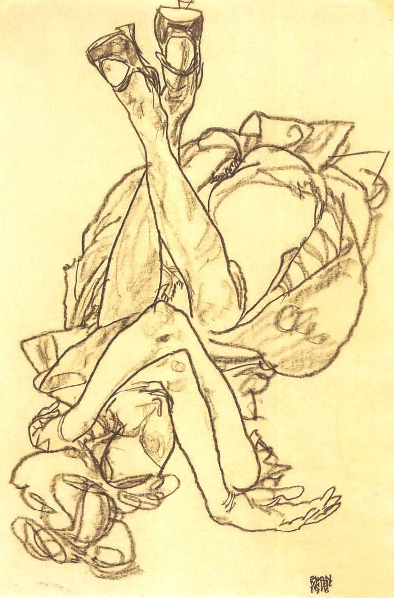 说谎的女孩与横渡的胳膊和腿 作者 埃贡·席勒（Egon Schiele）