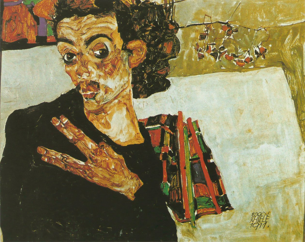 与黑容器的自画像 作者 埃贡·席勒（Egon Schiele）