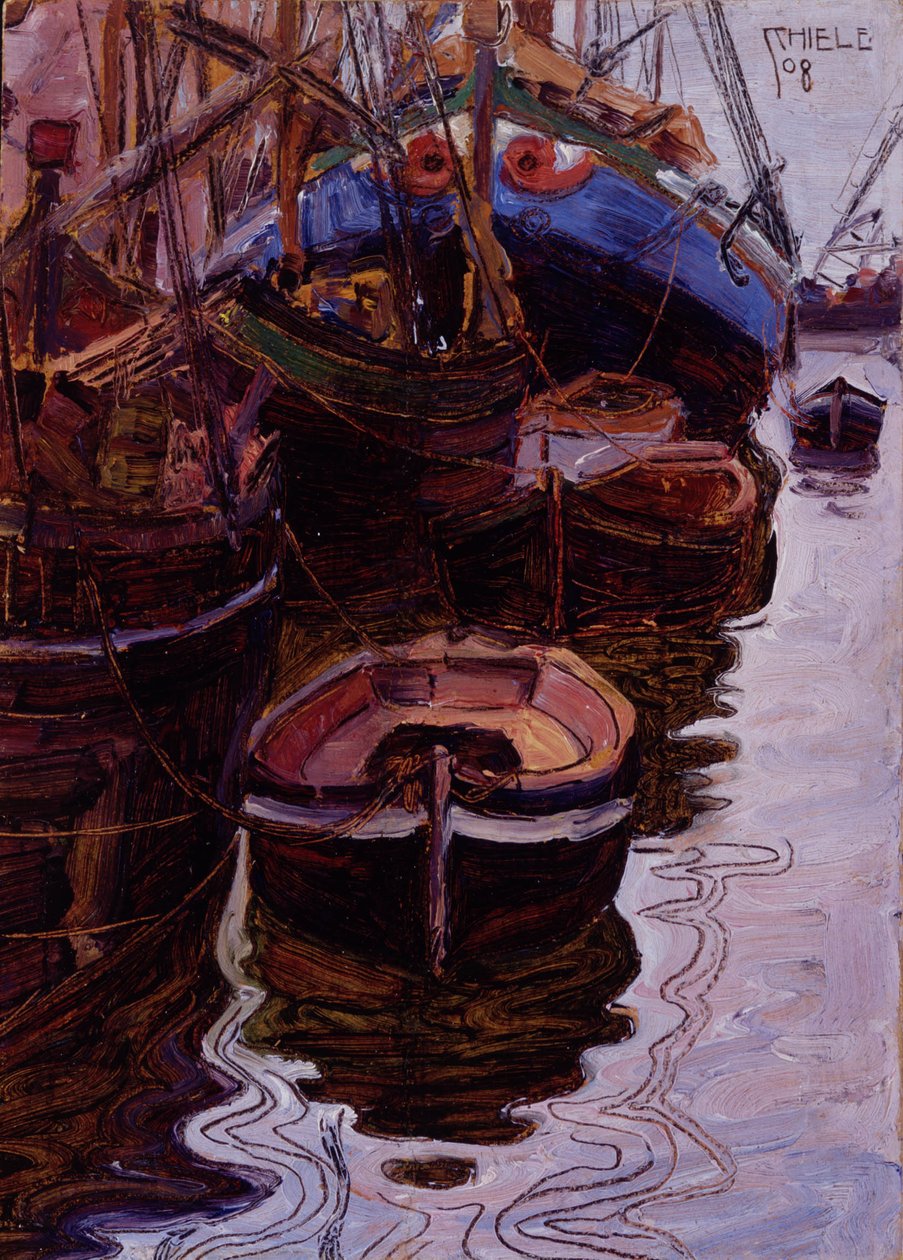 在的里雅斯特港的船 作者 埃贡·席勒（Egon Schiele）
