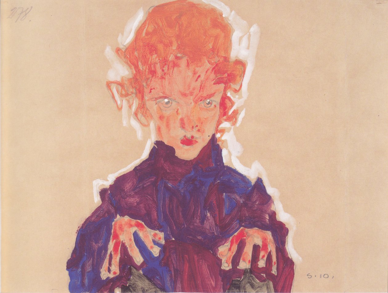 一个红头发的女孩的半身人像 作者 埃贡·席勒（Egon Schiele）