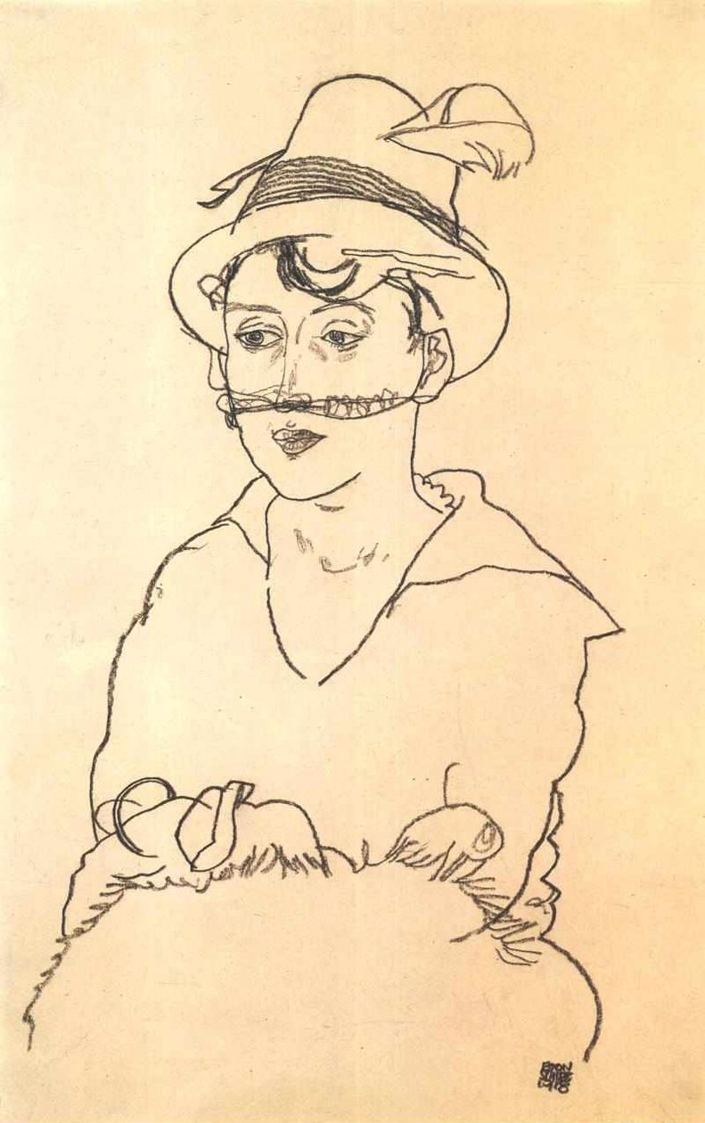 戴着帽子和面纱的女士 作者 埃贡·席勒（Egon Schiele）