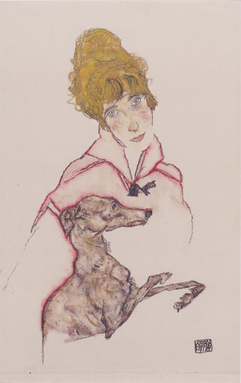 伊迪丝席勒与灵缇犬 作者 埃贡·席勒（Egon Schiele）