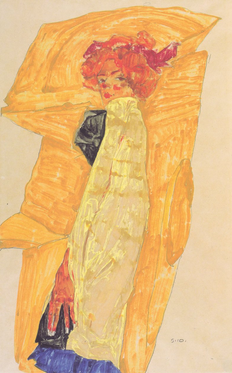 Gerti在赭色的帷幔前面 作者 埃贡·席勒（Egon Schiele）