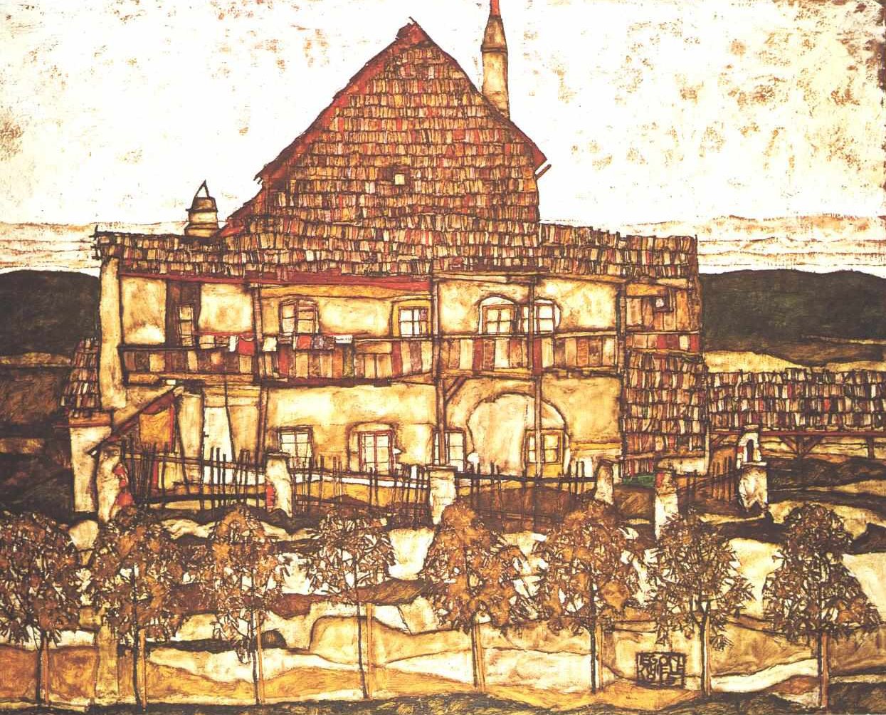 有木屋顶的议院 作者 埃贡·席勒（Egon Schiele）