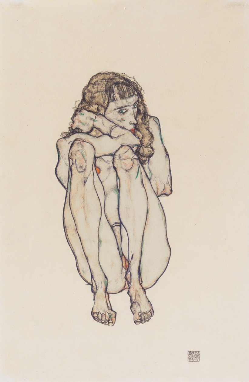 蹲女性裸体 作者 埃贡·席勒（Egon Schiele）