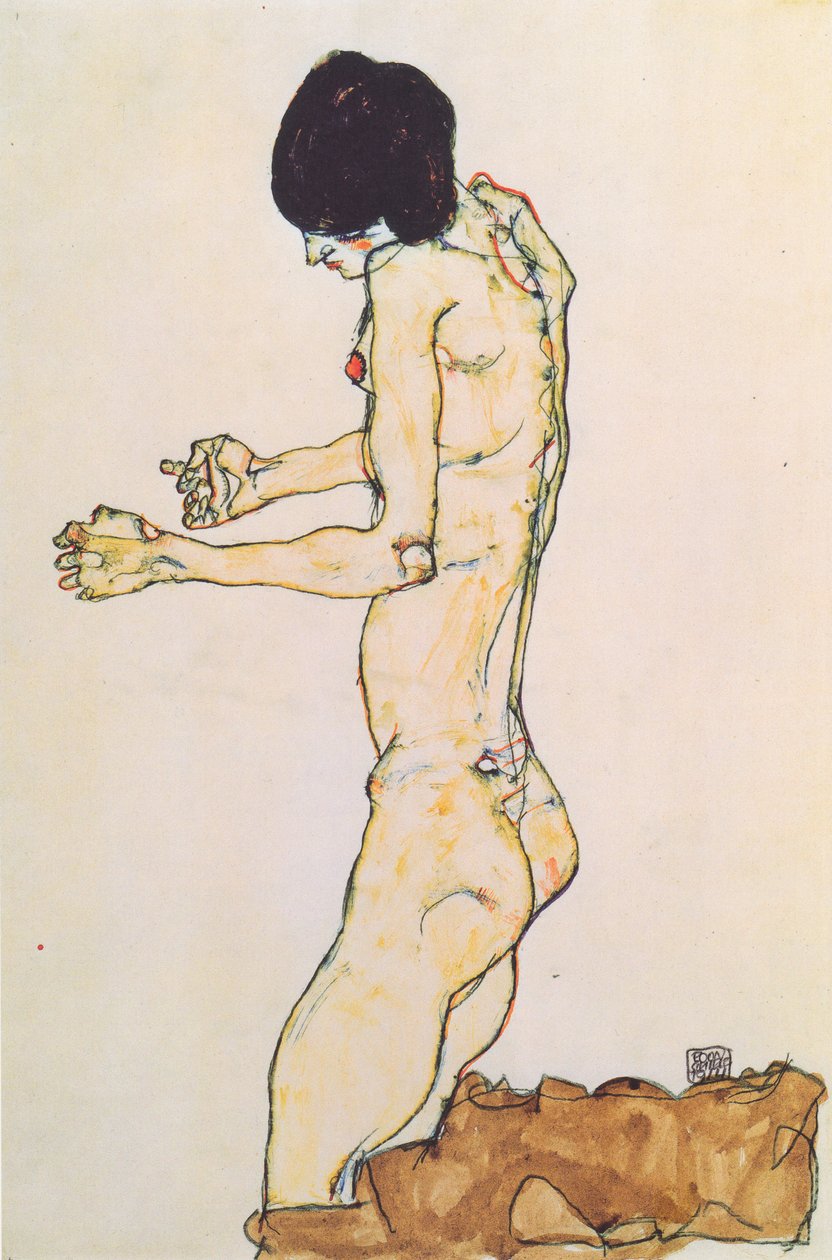 跪着的女人伸出双臂的行为 作者 埃贡·席勒（Egon Schiele）