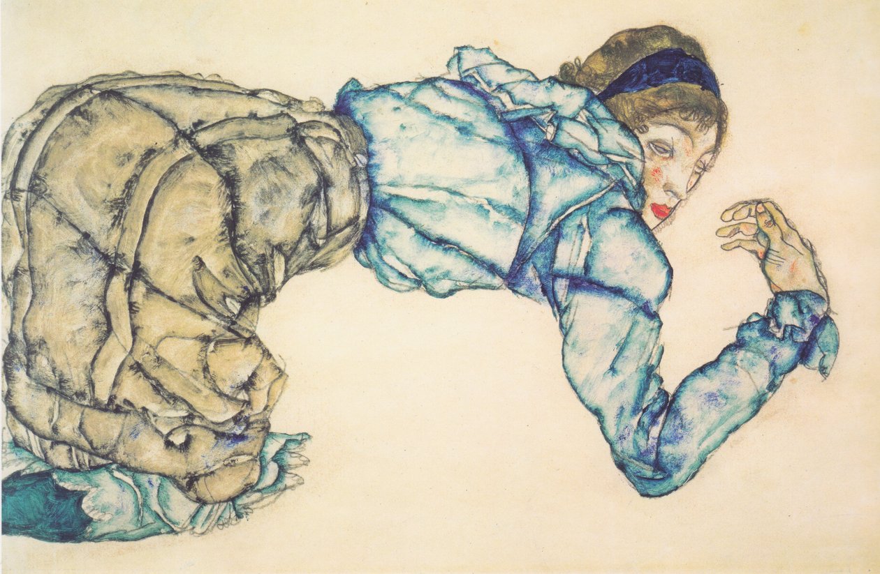 蓝色上衣的下跪的妇女 作者 埃贡·席勒（Egon Schiele）