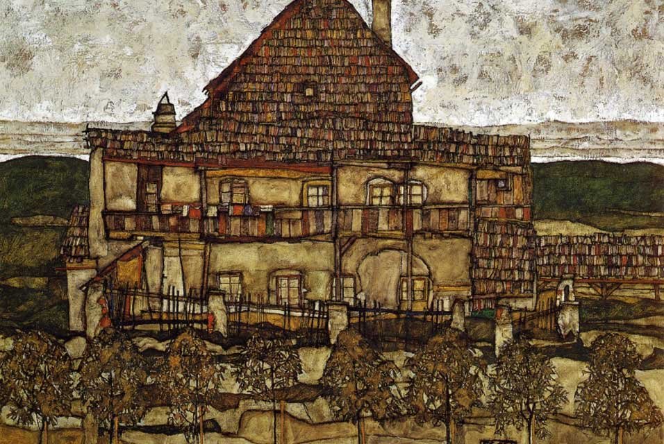 利奥波德博物馆，维也纳。带有带状疱疹的房子。 作者 埃贡·席勒（Egon Schiele）