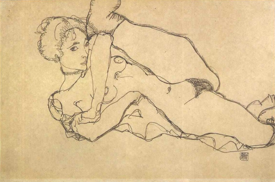 裸体的左腿收紧了 作者 埃贡·席勒（Egon Schiele）