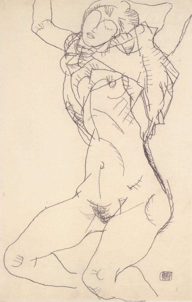 躺着半圈，举起手臂 作者 埃贡·席勒（Egon Schiele）
