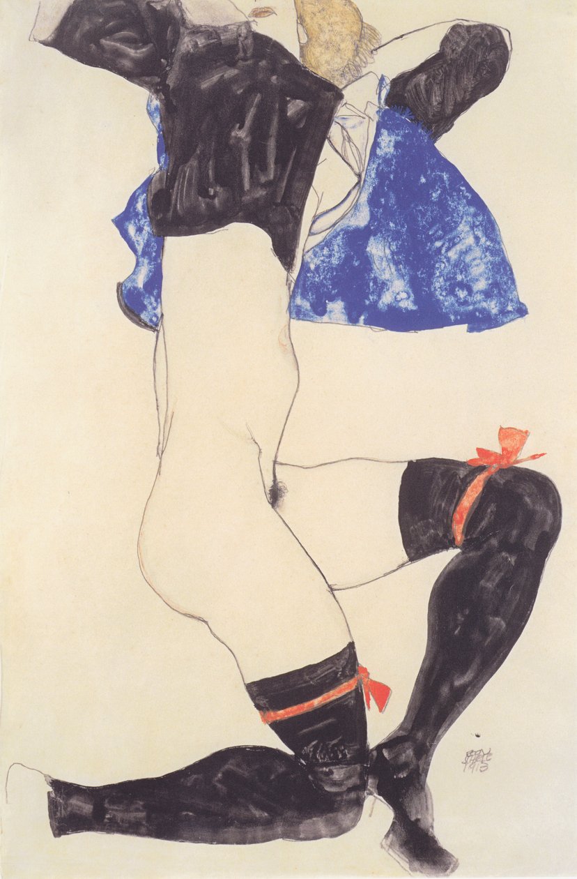 躺着黑色长袜的半周期 作者 埃贡·席勒（Egon Schiele）