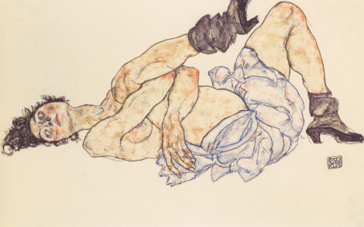 躺在女性裸体 作者 埃贡·席勒（Egon Schiele）