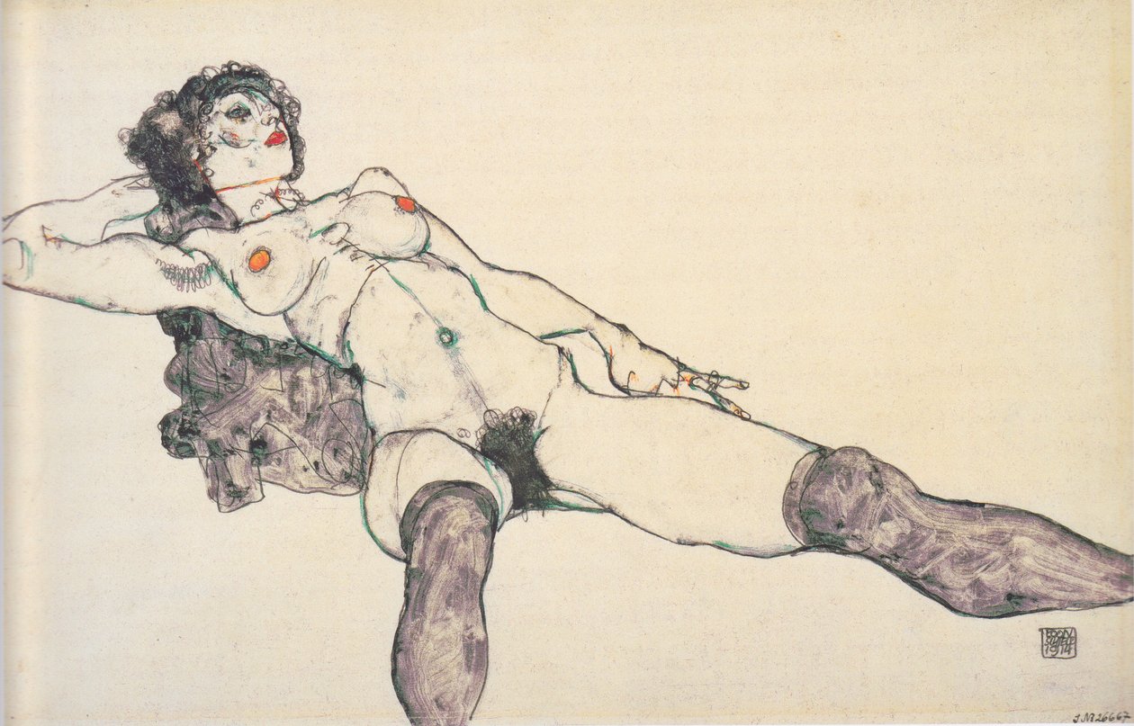 说谎的女性行为与腿传播 作者 埃贡·席勒（Egon Schiele）