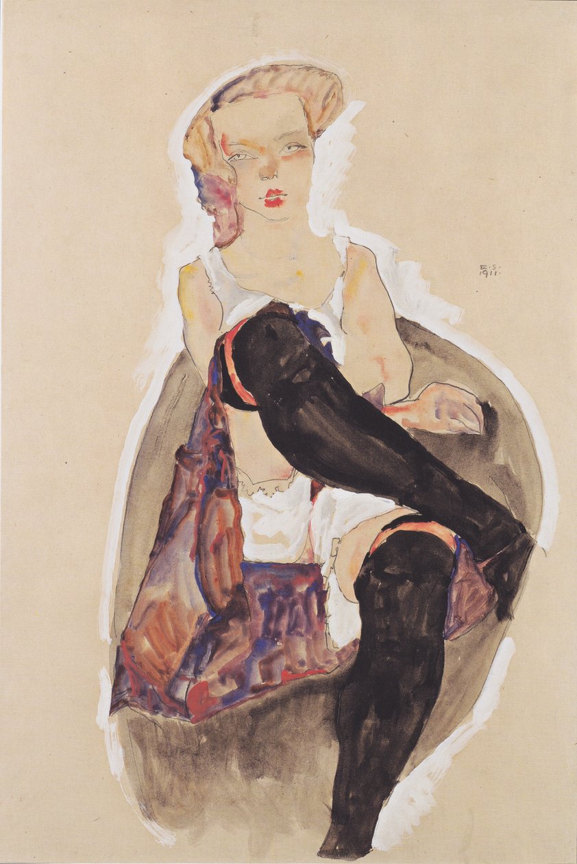 双腿交叉的女孩 作者 埃贡·席勒（Egon Schiele）